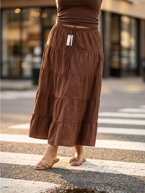 Zara Brown Tiered Maxi Skirt - Lightweight Casual Wear